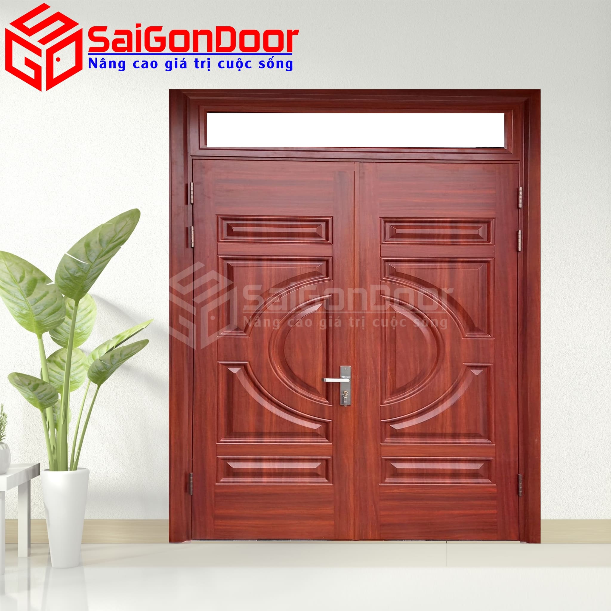 Cửa Thép Vân Gỗ 2 Cánh Bền Đẹp Cho Cửa Đi Chính