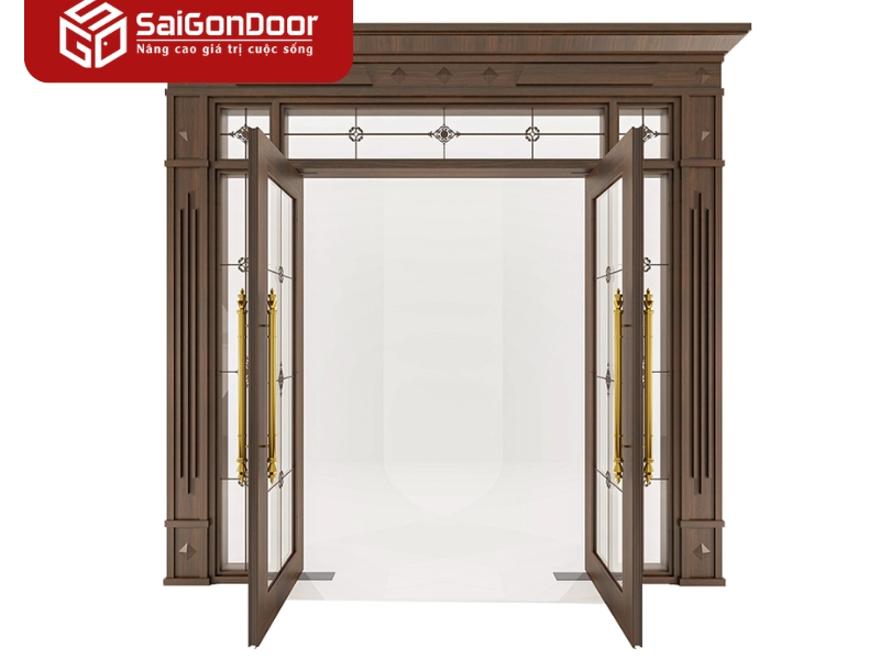 cửa nhôm vân gỗ 4 cánh