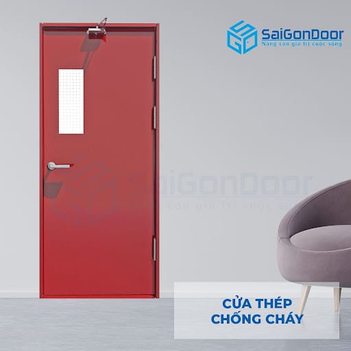 Mẫu cửa thép chống cháy chung cư 1 cánh có ô kính thiết kế tinh tế và sang trọng