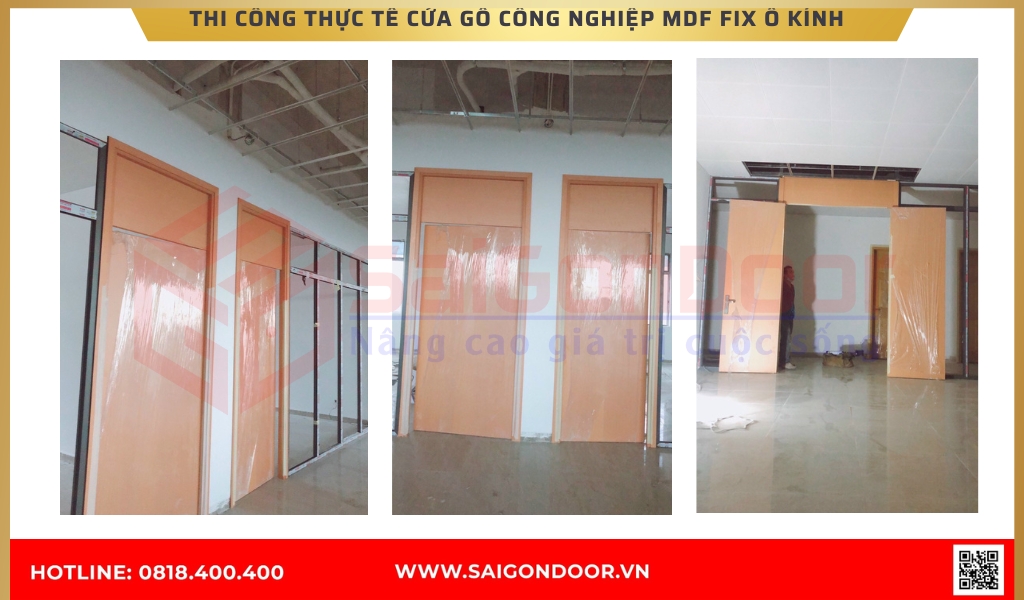 Hình ảnh thi công thực tế cửa gỗ công nghiệp MDF