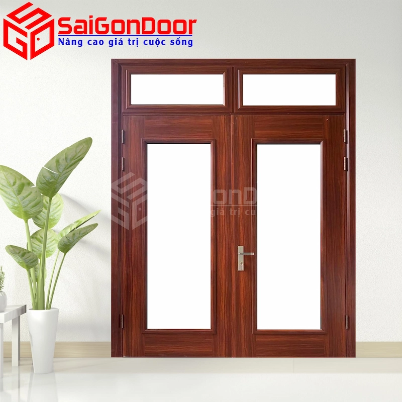 Mẫu cửa thép vân gỗ 2 cánh