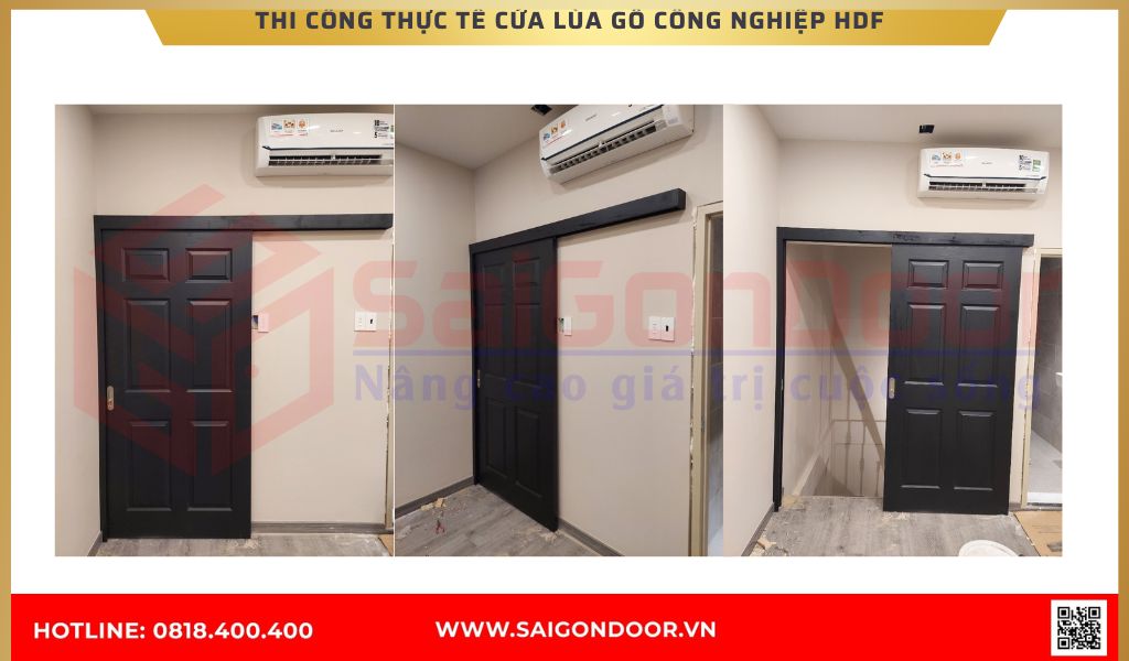 Hình ảnh thi công thực tế cửa gỗ công nghiệp HDF