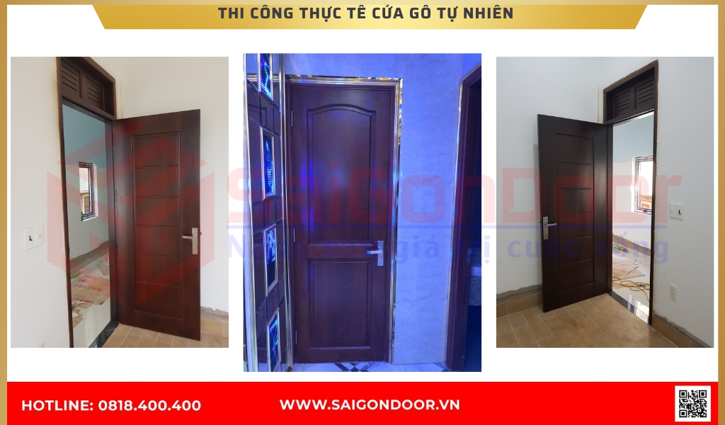 Hình ảnh thi công thực tế về cửa gỗ tự nhiên Tiền Giang