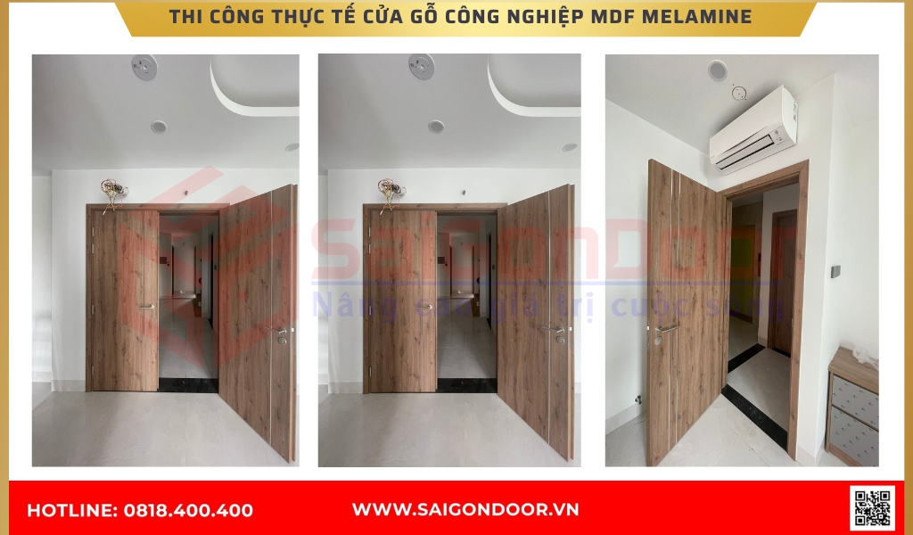 Hình ảnh thi công thực tế cửa gỗ công nghiệp MDF