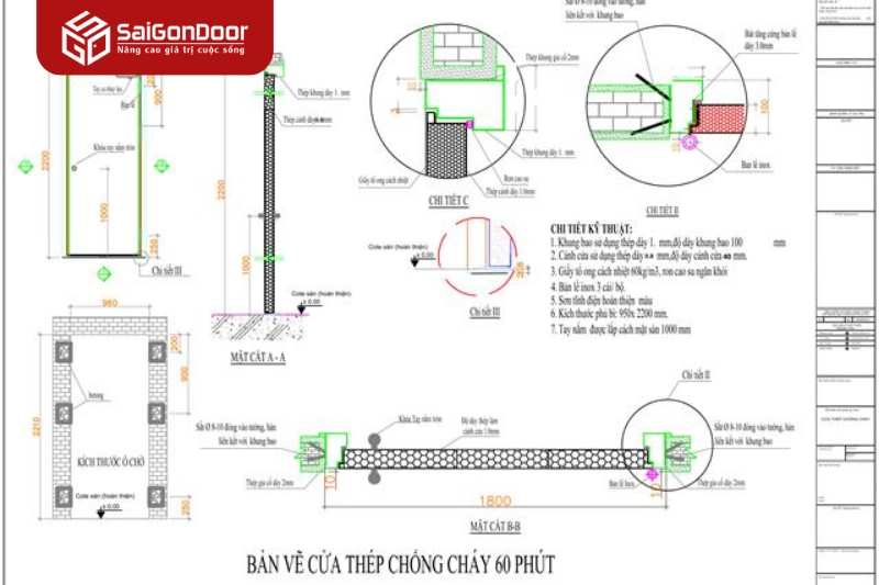 Bản vẽ thiết kế cửa thép chống cháy 60 phút