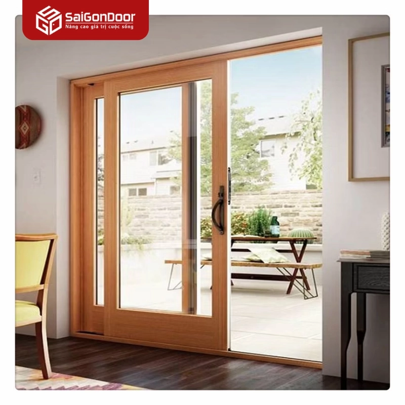 cửa nhôm vân gỗ 2 cánh