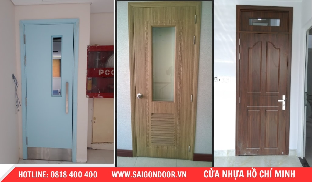 Cửa nhựa composite có ô kính cố định: Ô kính không chỉ tạo điểm nhấn thẩm mỹ mà còn tăng cường ánh sáng tự nhiên và tạo cảm giác mở cửa rộng hơn.