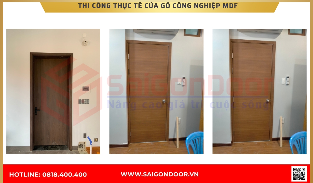 Hình ảnh thi công thực tế cửa gỗ công nghiệp MDF