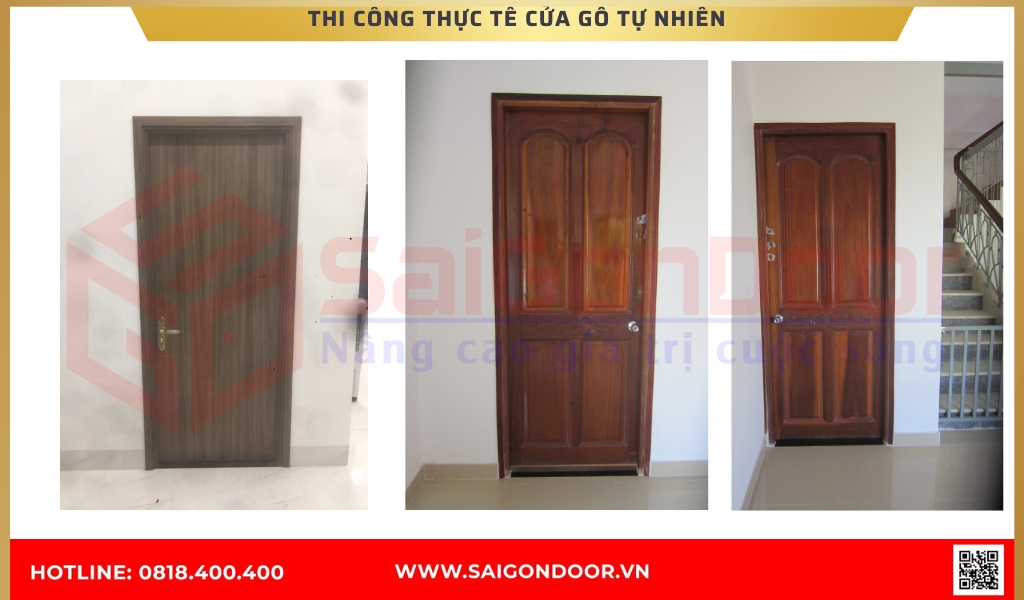 Hình ảnh thi công thực tế về cửa gỗ tự nhiên Sóc Trăng