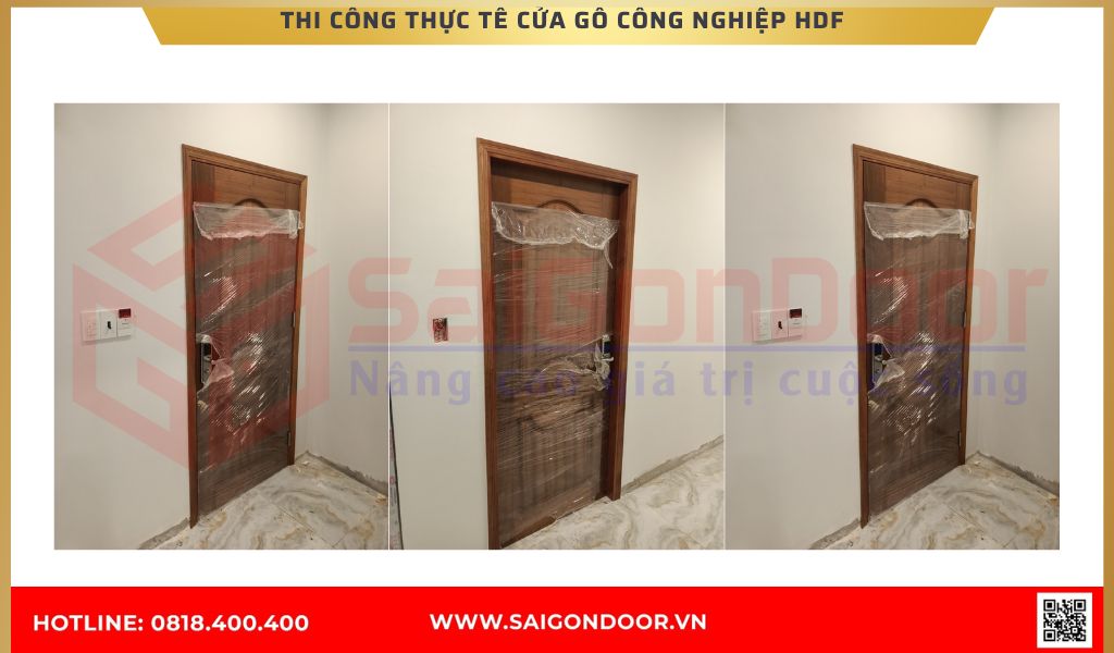 Hình ảnh thi công thực tế cửa gỗ công nghiệp HDF