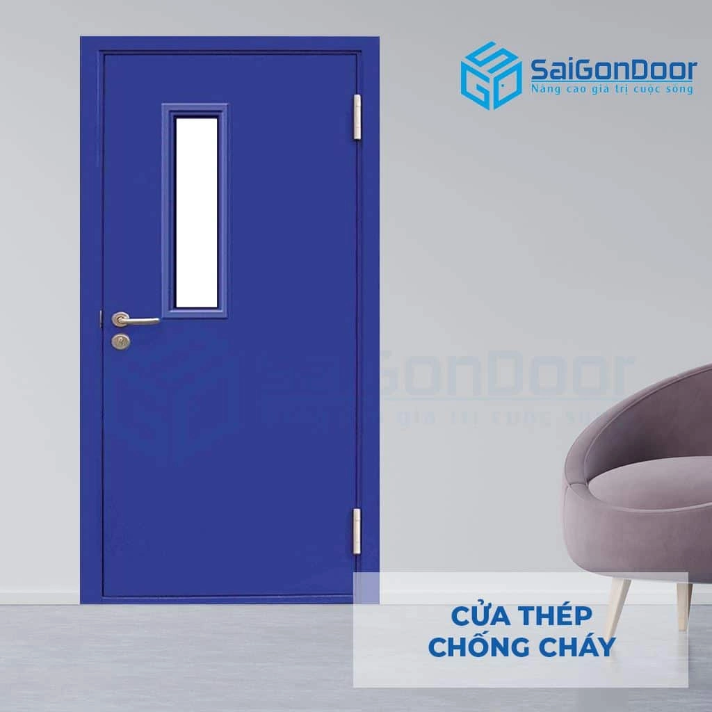Cửa thép chống cháy TCC P1G1 xanh dương