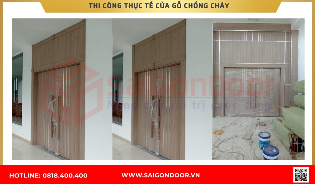 Hình ảnh thi công thực tế cửa gỗ chống cháy