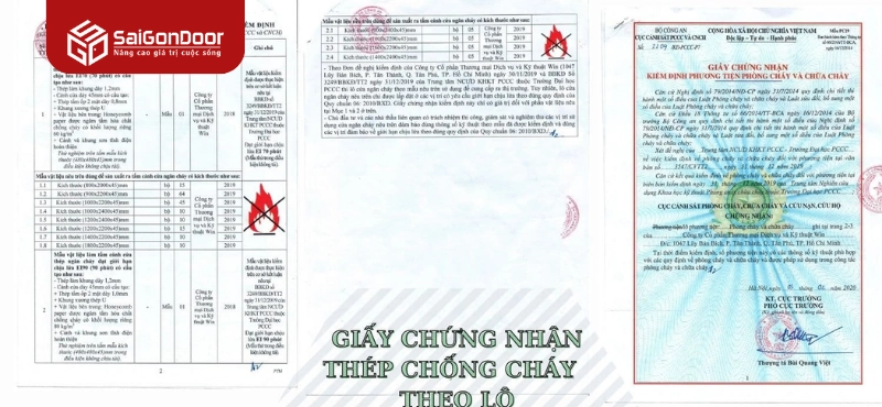 Một số chứng nhận cho cửa thép chống cháy theo lô 