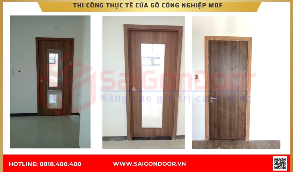 Hình ảnh thi công thực tế cửa gỗ công nghiệp MDF