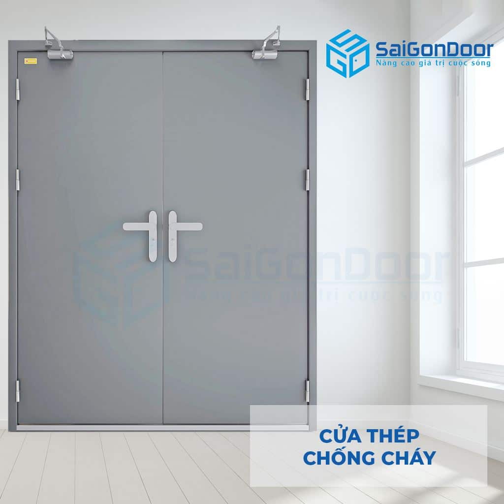 Cửa Thép Chống Cháy TCC 2P dung 2 tay nam cua