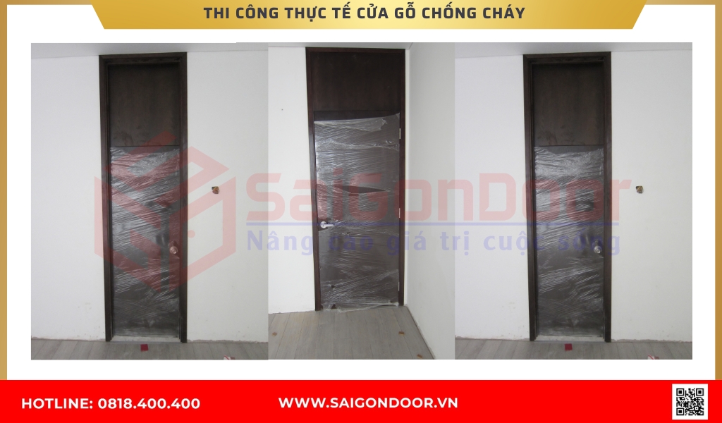 Hình ảnh thi công thực tế cửa gỗ chống cháy