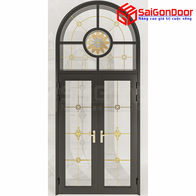 cửa nhôm vân gỗ 2 cánh