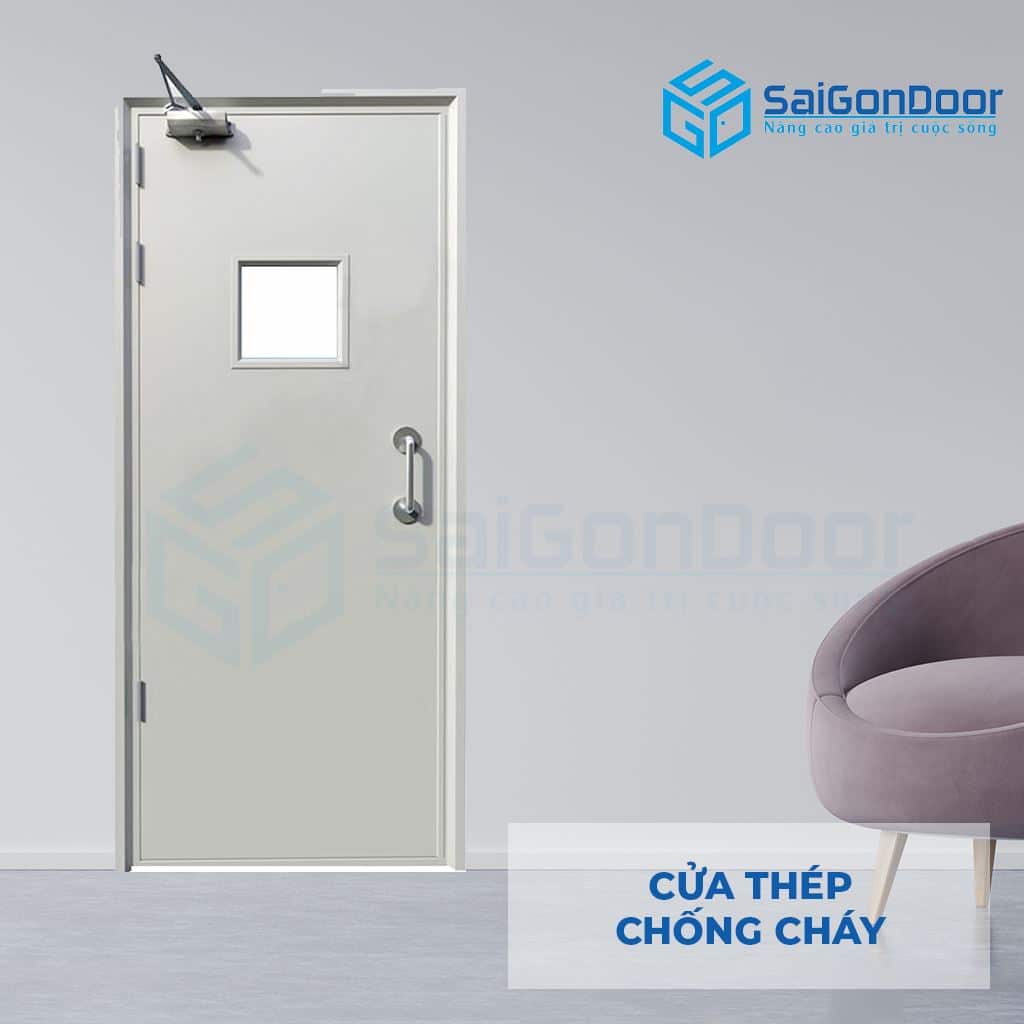 Mẫu cửa thép chống cháy P1G1 tay co thủy lực