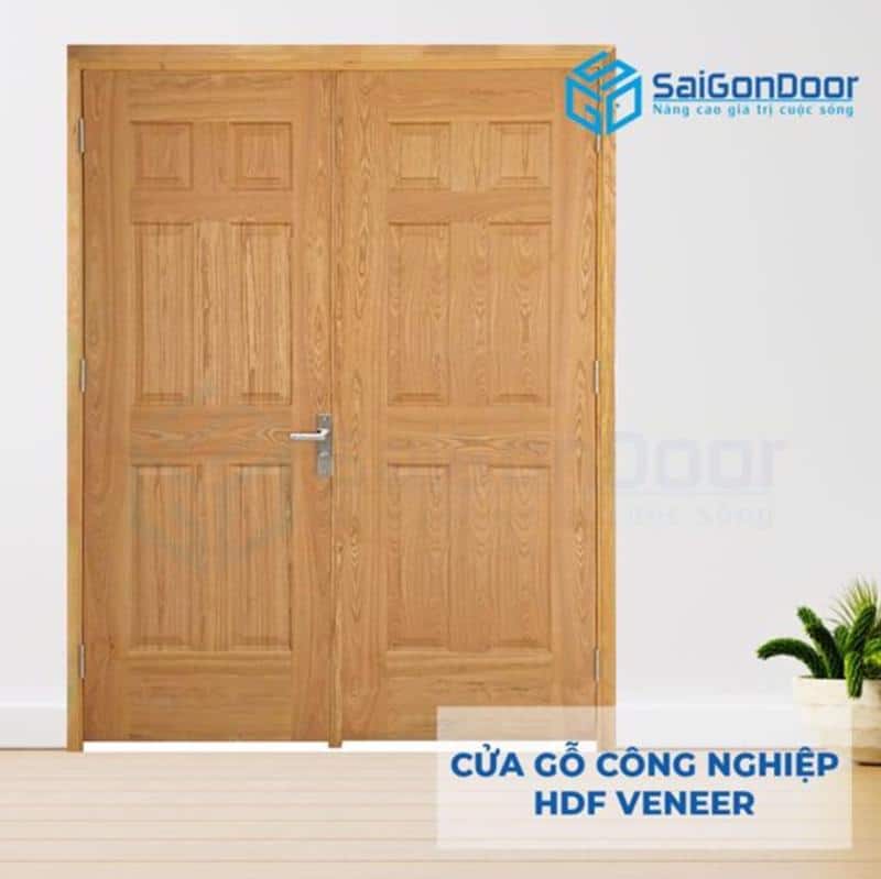 Mẫu cửa gỗ HDF Veneer 2 cánh cao cấp 