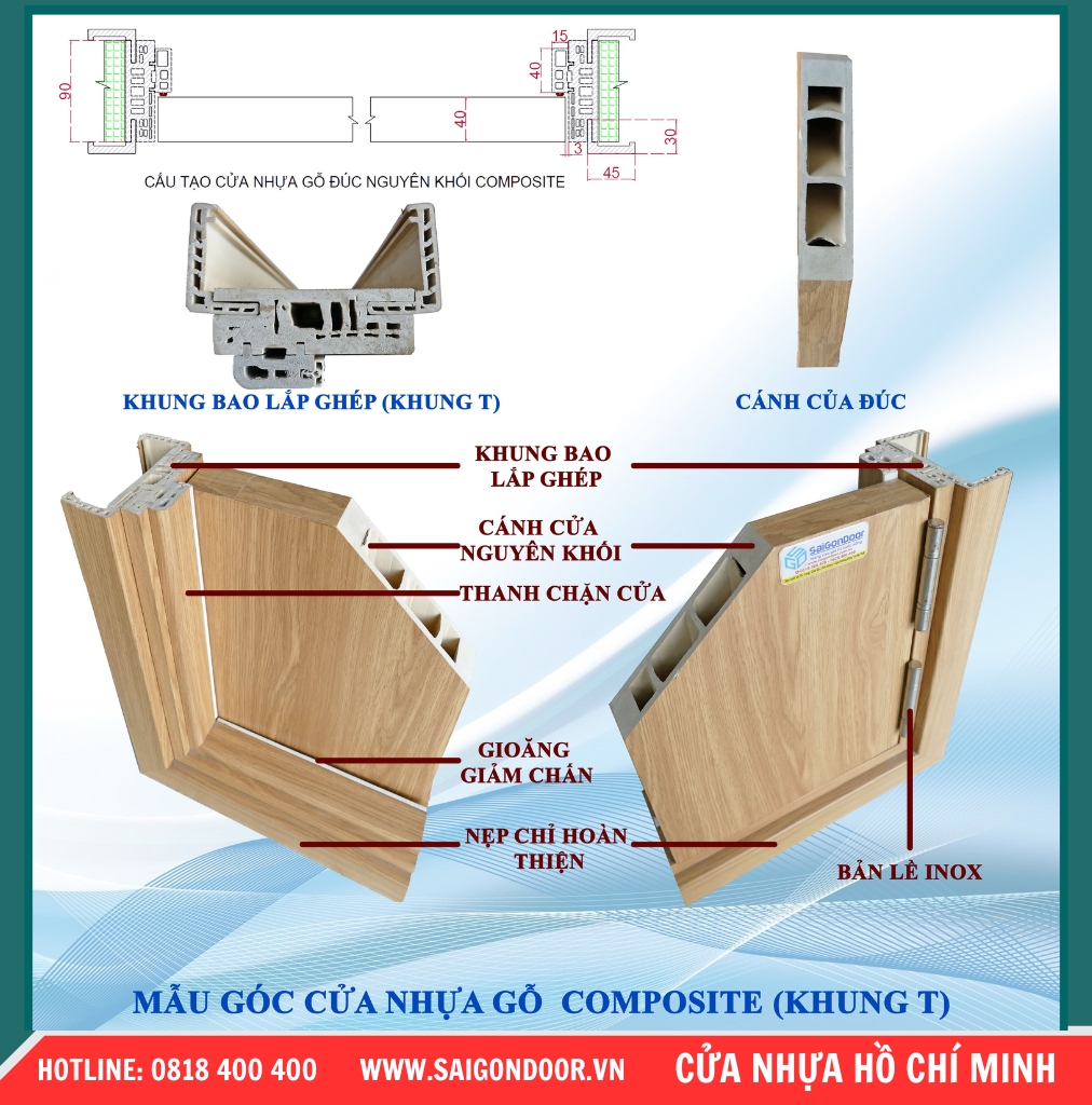 Cấu tạo của cửa nhựa Composite tại SaiGonDoor bao gồm: