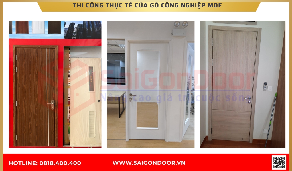 Hình ảnh thi công thực tế cửa gỗ công nghiệp MDF