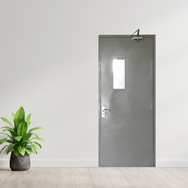 Cửa thép chống cháy TCC P1G1 xám tay đẩy hơi