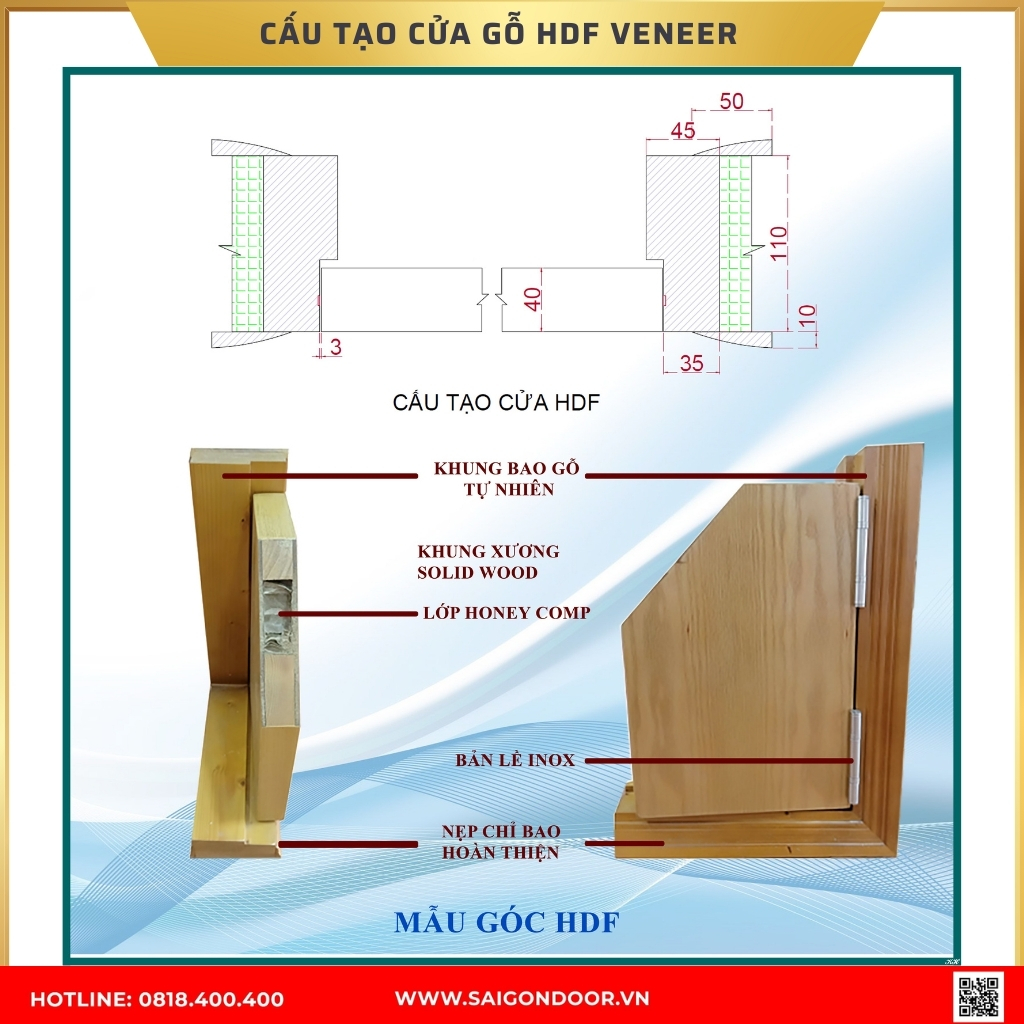 Cấu tạo cửa gỗ công nghiệp HDF Veneer