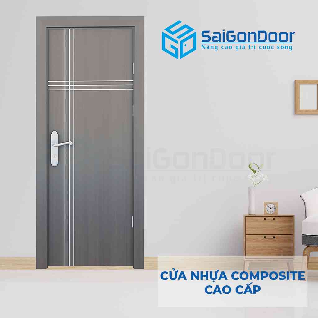 Mẫu 19: Mẫu cửa nhựa composite 3 đường viền 3