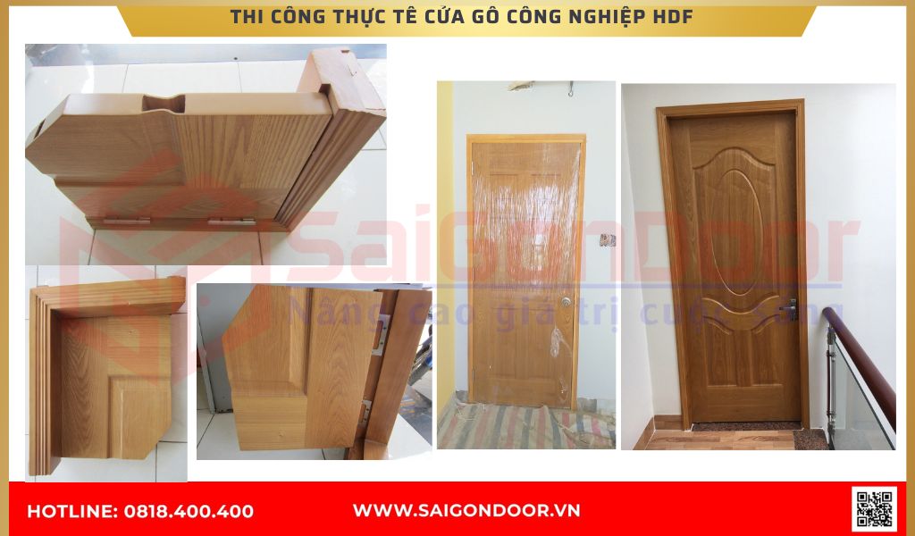 Hình ảnh thi công thực tế cửa gỗ công nghiệp HDF