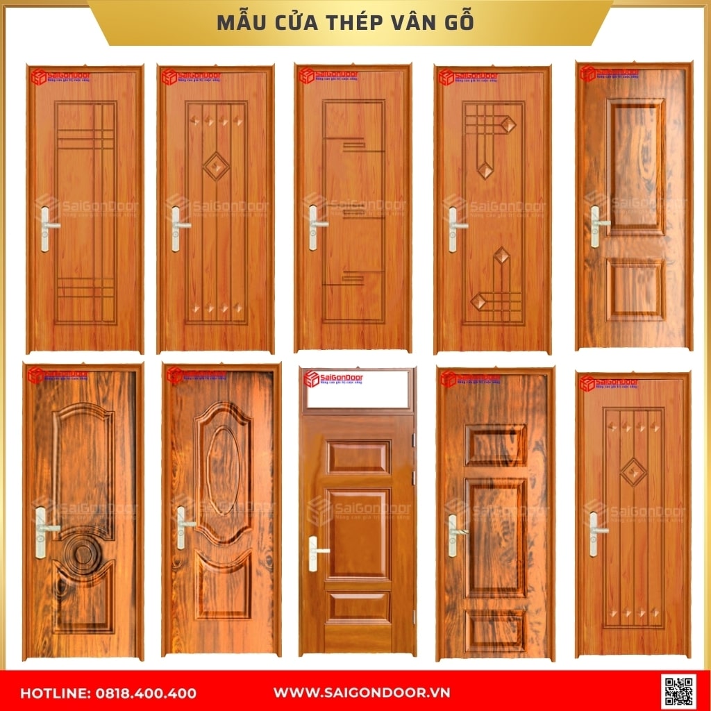 Mẫu 10: Mẫu cửa thép vân gỗ 