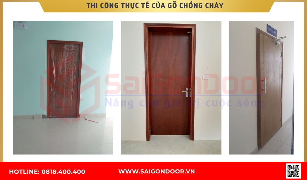 Hình ảnh thi công thực tế cửa gỗ chống cháy