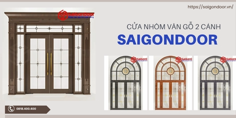 cửa nhôm giả gỗ 2 cánh
