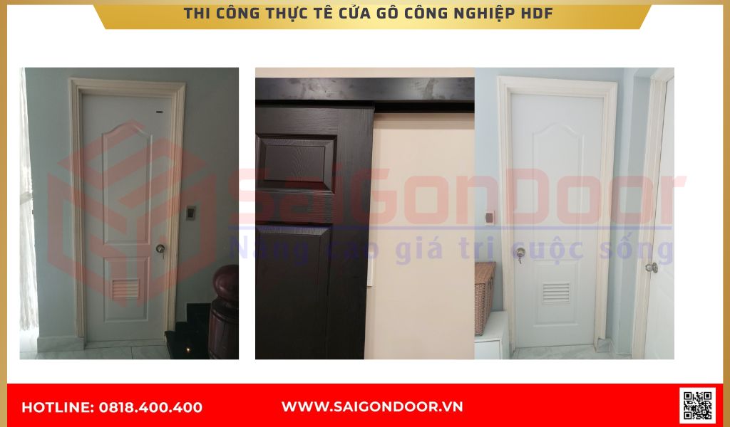 Hình ảnh thi công thực tế cửa gỗ công nghiệp HDF