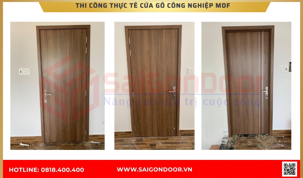 Hình ảnh thi công thực tế cửa gỗ công nghiệp MDF