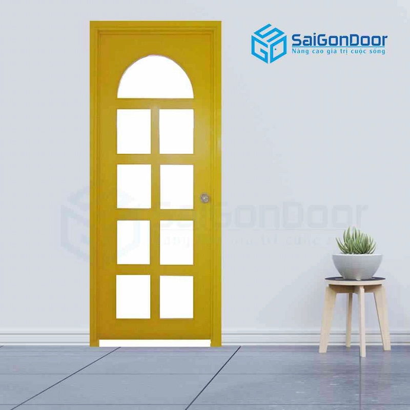 Mẫu cửa gỗ công nghiệp MDF có ô kính