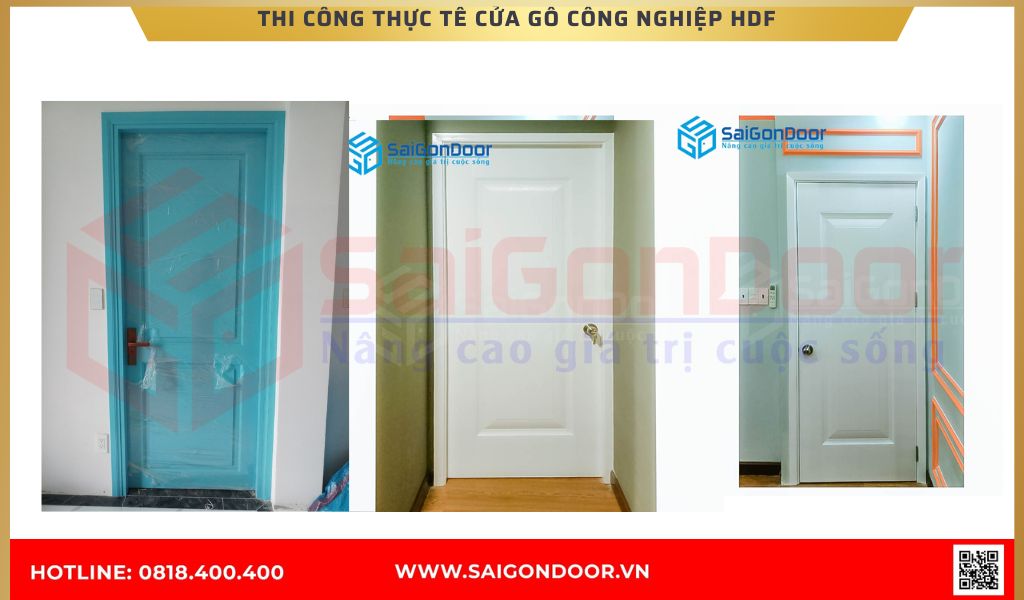 Hình ảnh thi công thực tế cửa gỗ công nghiệp HDF