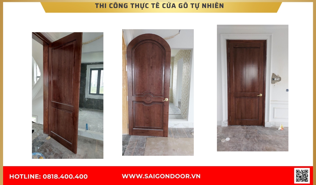 Hình ảnh thi công thực tế về cửa gỗ tự nhiên Sóc Trăng