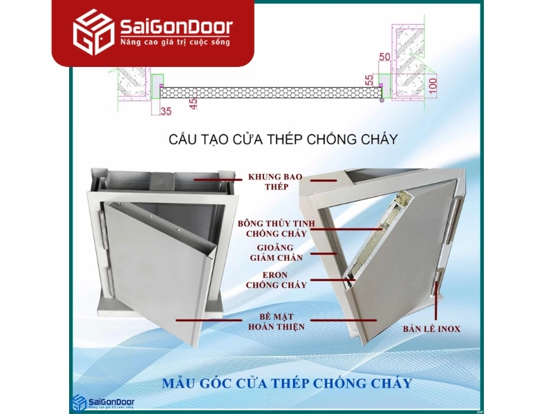 Kích thước và cấu tạo cửa chống cháy