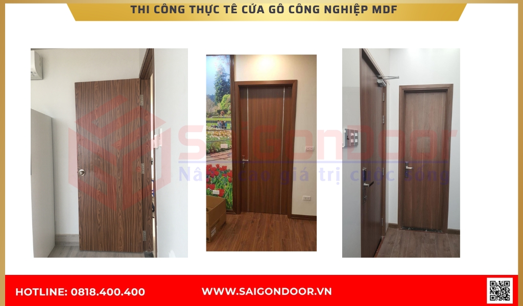 Hình ảnh thi công thực tế cửa gỗ công nghiệp MDF