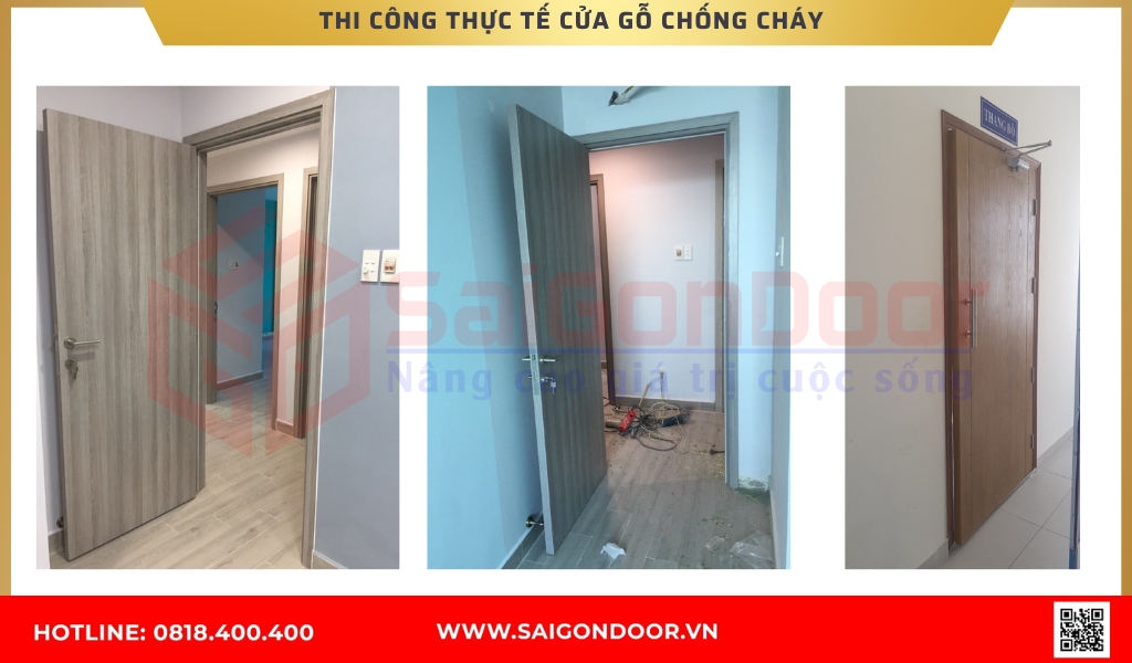 Hình ảnh thi công thực tế cửa gỗ chống cháy