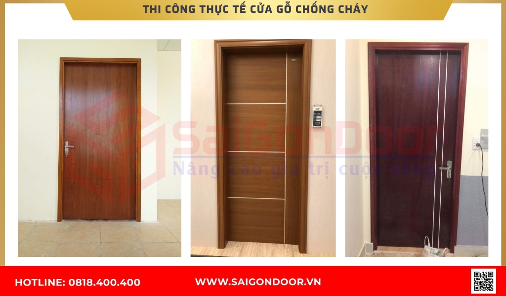 Hình ảnh thi công thực tế cửa gỗ chống cháy