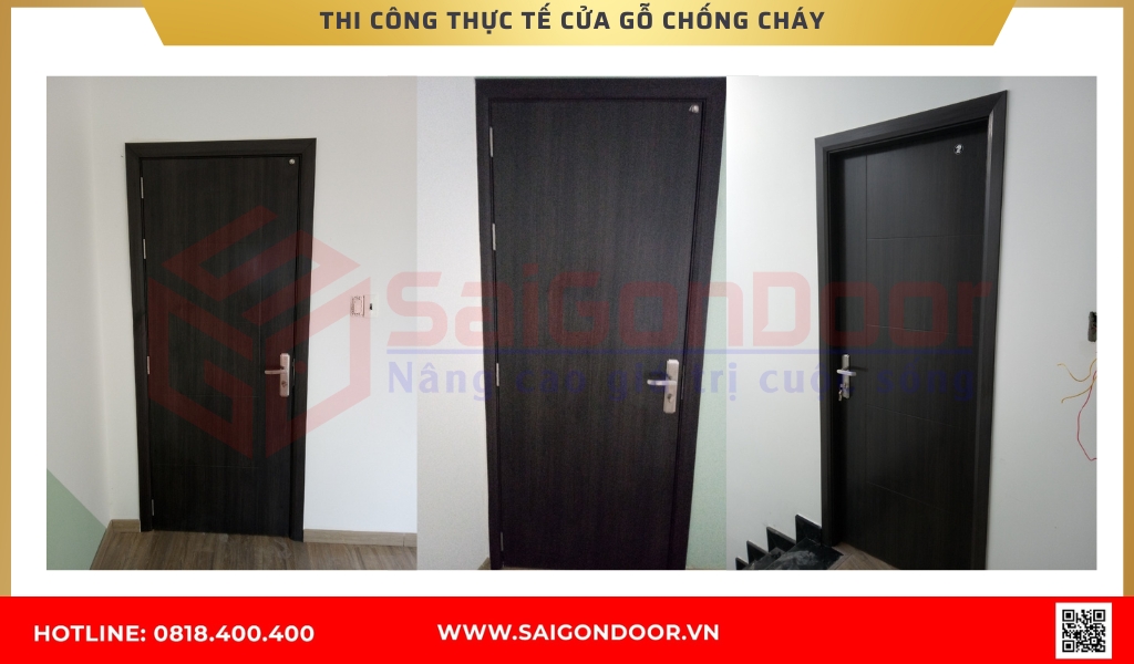 Hình ảnh thi công thực tế cửa gỗ chống cháy