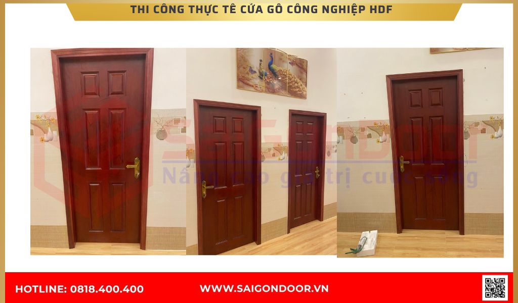 Hình ảnh thi công thực tế cửa gỗ công nghiệp HDF