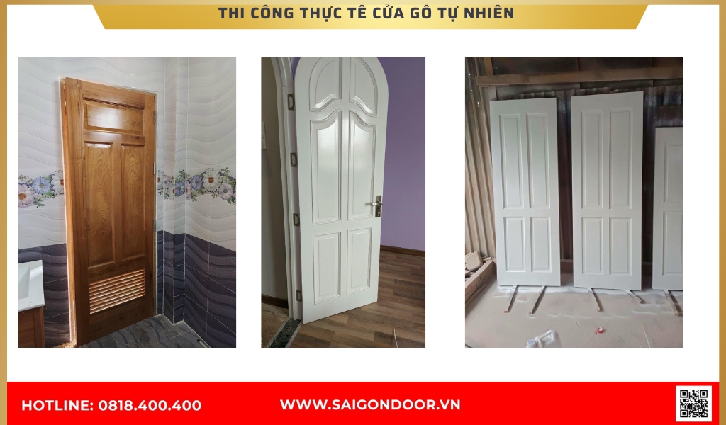 Hình ảnh thi công thực tế về cửa gỗ tự nhiên Vĩnh Long