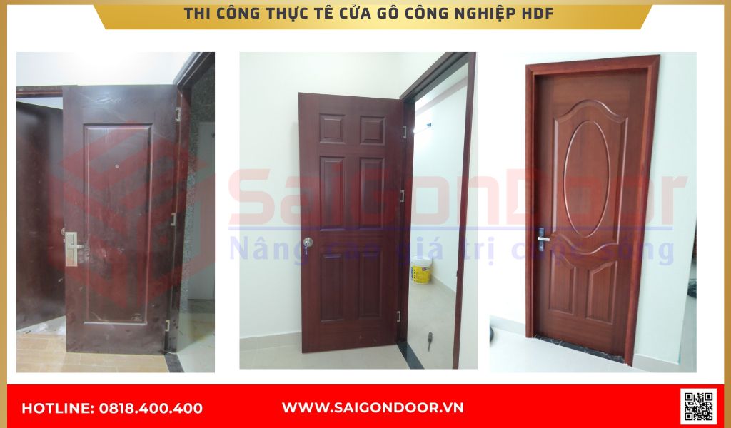 Hình ảnh thi công thực tế Cửa Gỗ Công Nghiệp HDF Bình Phước