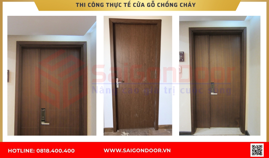 Hình ảnh thi công thực tế cửa gỗ chống cháy