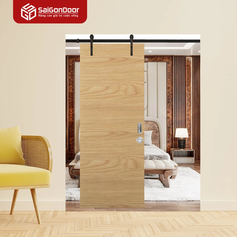 Cửa gỗ công nghiệp MDF Veneer lùa trượt treo ray
