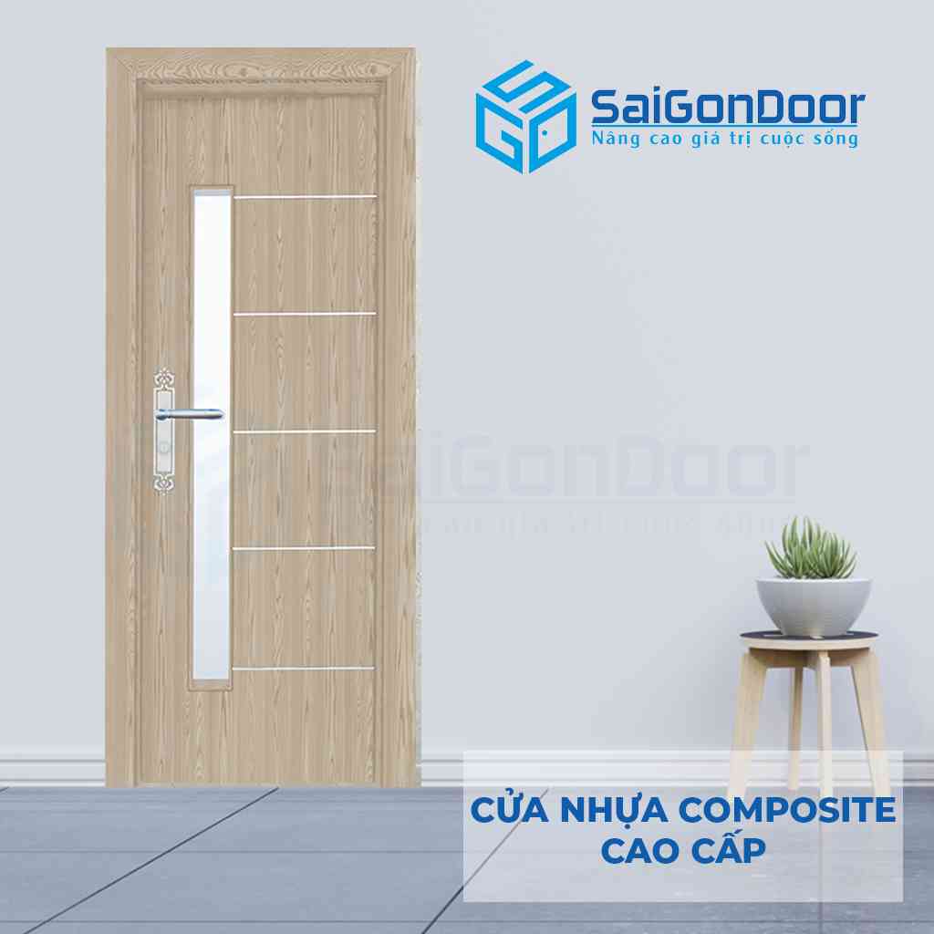 Mẫu 4: cửa nhựa gỗ Composite ô kính dài