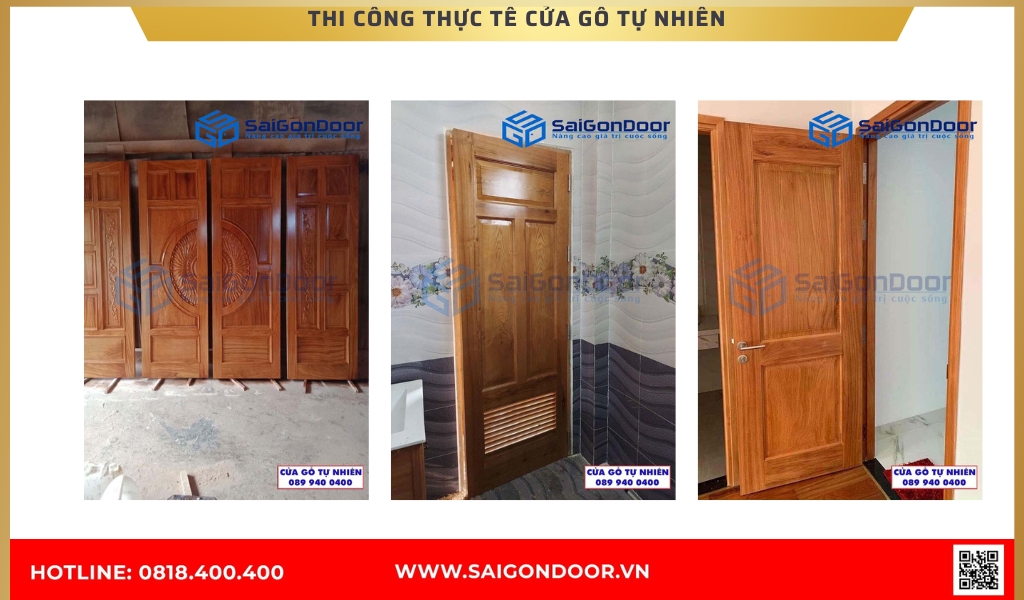 Hình ảnh thi công thực tế về cửa gỗ tự nhiên Long An