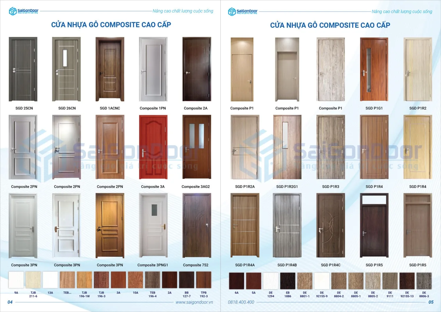 Saigondoor cung cấp đầy đủ mẫu cửa nhựa composite phù hợp mọi phong cách từ hiện đại, tối giản hay nét đẹp cổ điển, sang trọng